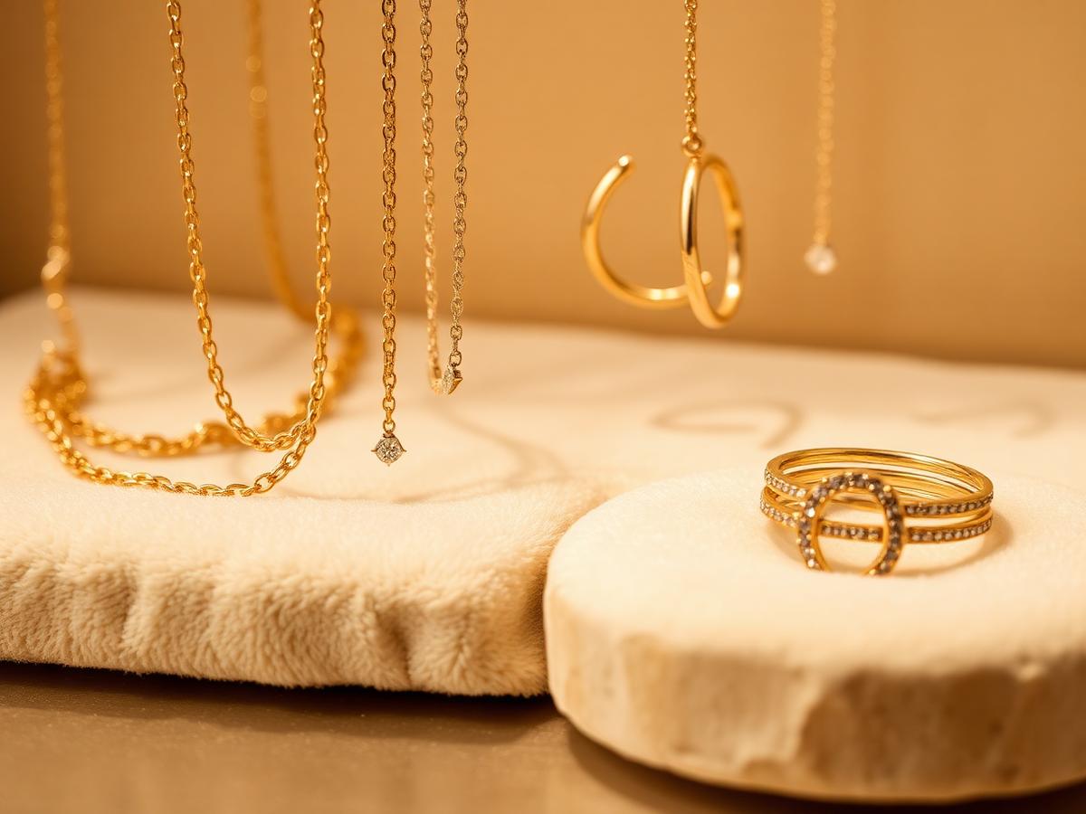 Gold chains, hoops and rings