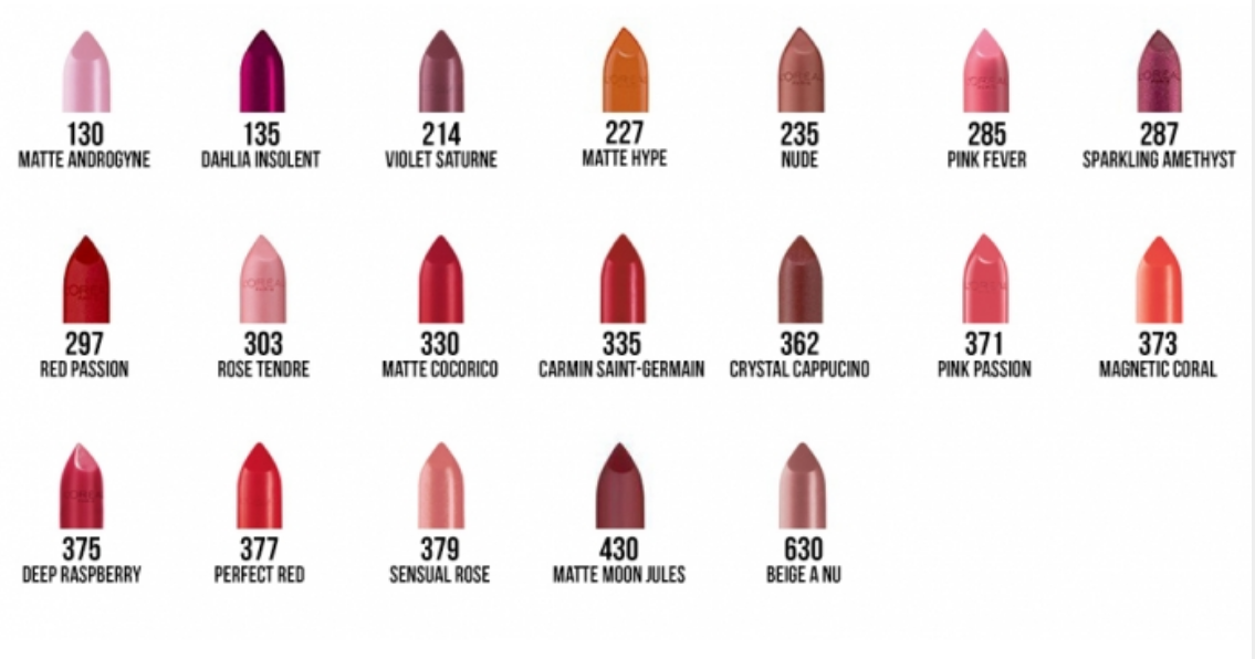 L Lipstick Color Chart